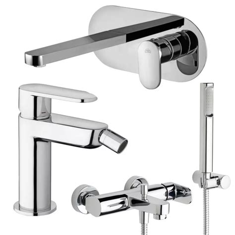 Set Miscelatore Lavabo Bocca Cm Con Bidet Ed Esterno Vasca Cromato