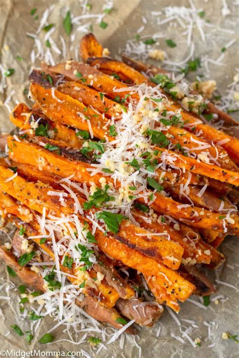 parmesan garlic sweet potato fries recipe midgetmomma