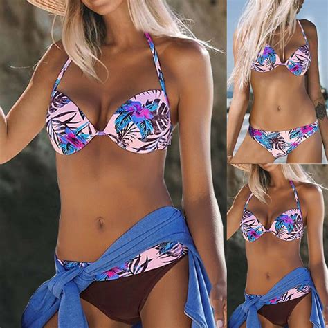 Nuevo Conjunto De Bikinis Mujeres Push Up Corte Alto Cuello En V