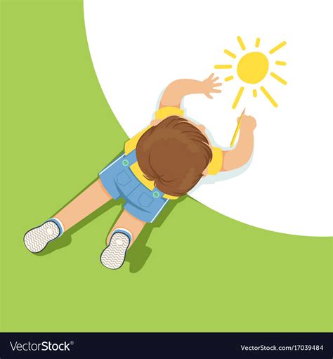 Little Boy Lying On Floor And Drawing Sun Using Vector Image