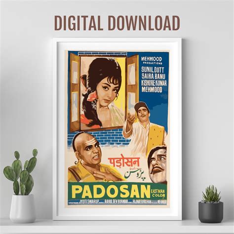 Padosan Movie Poster, Desi Wall Art, Bollywood Movie Poster, Retro ...