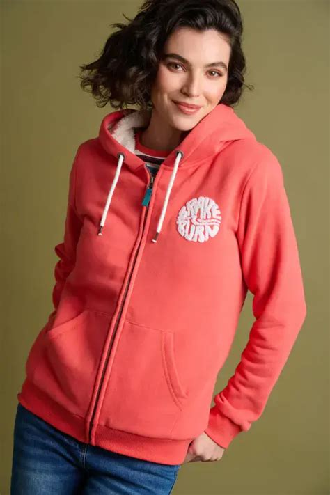 Borg Lined Zip Through Coral Hoodie