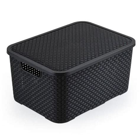 Kit 6 Caixas Organizadoras Rattan Tampa 20 Litros Preta