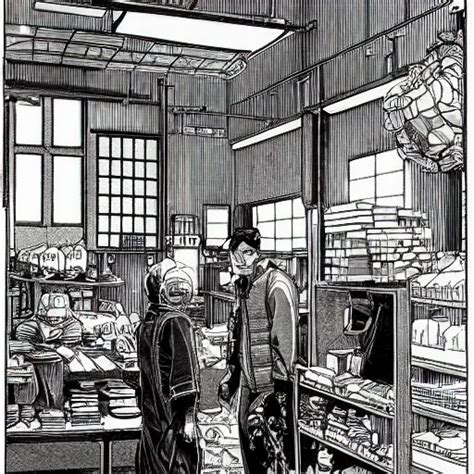 Japanese Merchant In Their Shop Industrial Scifi Stable Diffusion