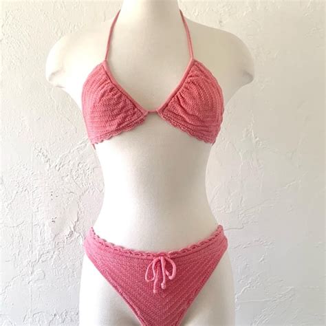 Vtg Victorias Secret Crochet String Bikini Gem