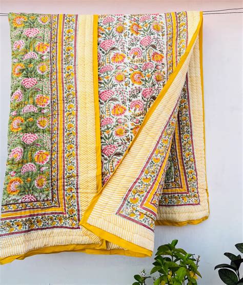 Anokhi Indian Jaipuri Block Print Quilt Printed Reversible Razai Cotton