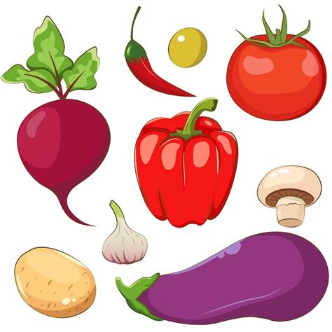 Premium Vector Vegetables Icons Set In Cartoon Style Fresh Organic