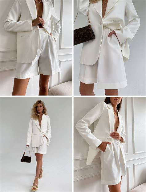 Classic White Shorts And Blazer Suit Set For Women White Blazer And