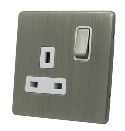 Screwless Brushed Chrome Satin Steel Plug Sockets Light Switches