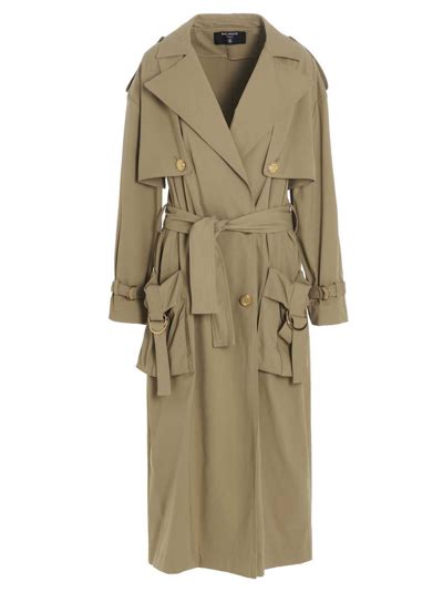 Balmain Beige Gabardine Trench Coat Modesens