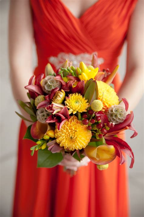 Yellow Dahlia, Craspedia and Scabiosa Bridesmaid Bouquet, A Classic ...