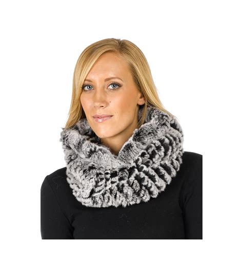 Christine Black Frost Knitted Rex Rabbit Fur Snood Scarf FurHatWorld