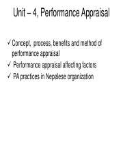 Hrm Mba Unit Pdf Unit Performance Appraisal Concept