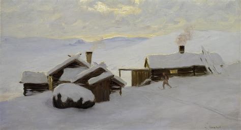 Gustav Wentzel 1859 1927 Vinterbilde Fra Vågå Oil 1914 Painting