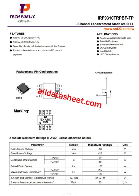 IRF9310TRPBF TP Datasheet PDF TECH PUBLIC Electronics Co LTD