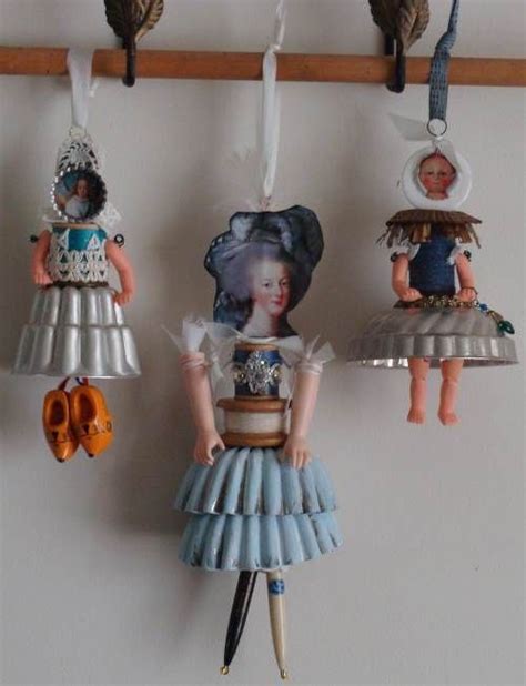 Doll Spoolies With Metal Jello Mold Skirts Altered Tins Altered Art