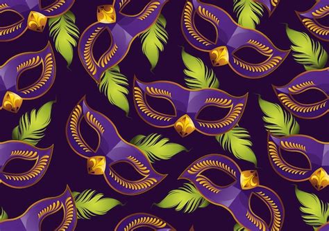 Premium Vector Mardi Gras Seamless Pattern Purple Feather Mask