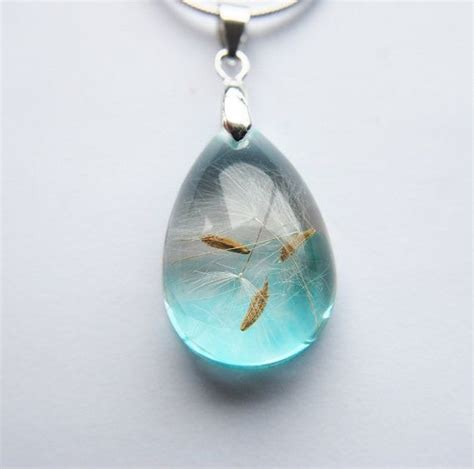 Dandelion Necklace Resin Teardrop Eco Real By Naturalprettythings