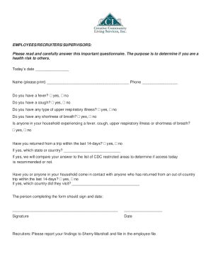 Fillable Online Health Screening Questionnaire Templates In Pdf Doc