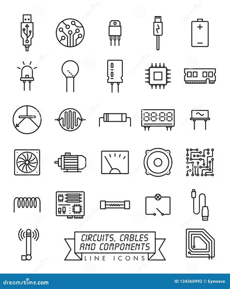 Electronic Components Line Icons Vector Set Stock Vector Illustration