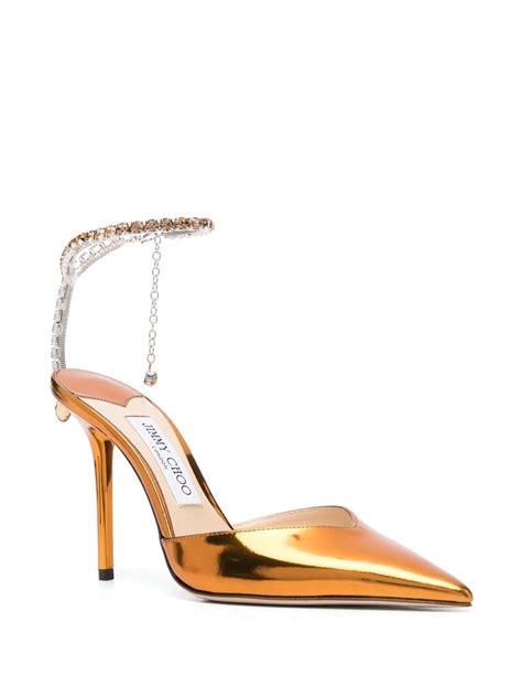 Jimmy Choo Saeda Pointed Toe Metallic Pumps In Brown Modesens