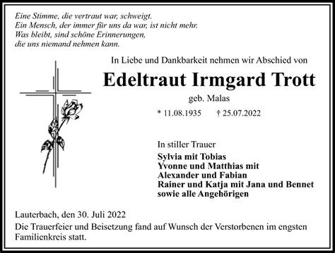 Traueranzeigen Von Edeltraut Irmgard Trott Vrm Trauer De