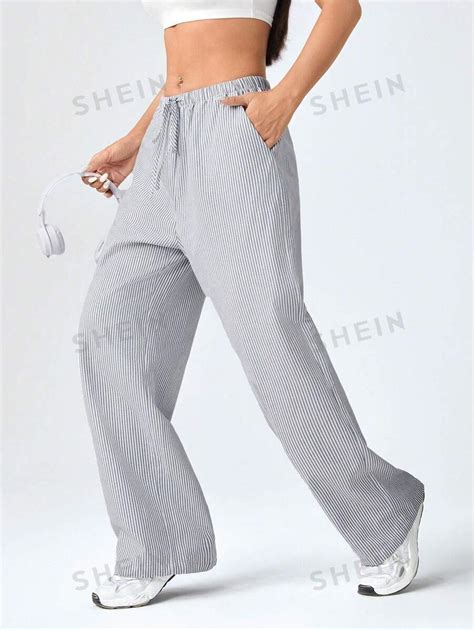 SHEIN EZwear Women S Grey Vertical Stripe Pants SHEIN UK