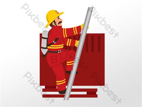 Cartoon fireman climbing fire ladder to fight | PNG Images PSD Free ...