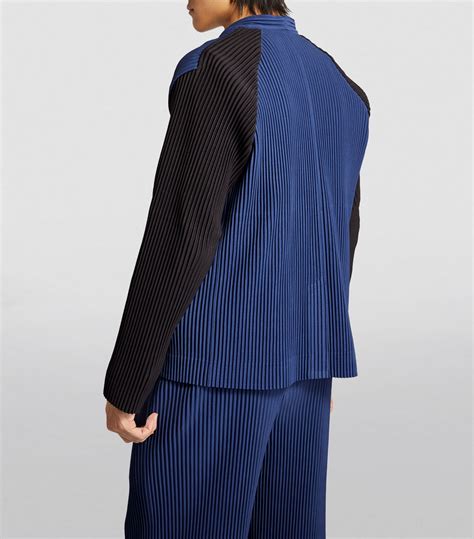 Mens Homme Pliss Issey Miyake Blue Colour Block Pleated Cardigan