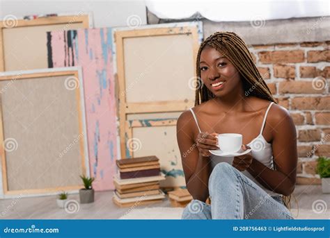 View Of Cheerful African American Woman Stock Image Image Of Positive