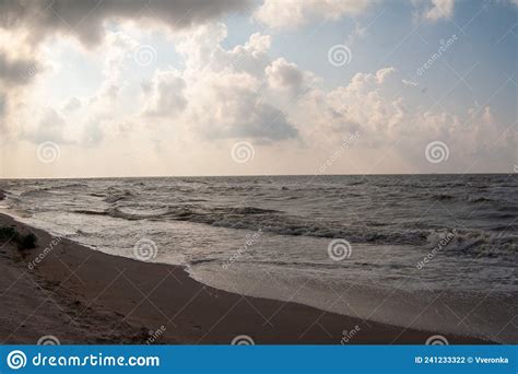 Seascape Before The Rain And Sky With Clouds Sea Waves Roll Of The