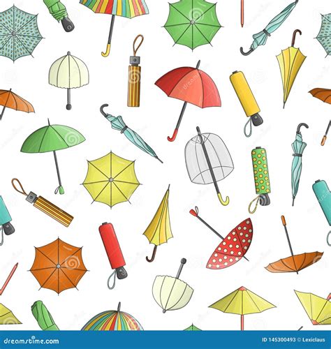 Vector Seamless Pattern Of Colored Umbrellas Stock Vector