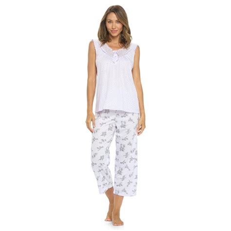 Casual Nights Womens Sleeveles Floral Lace Capri Pajama Set