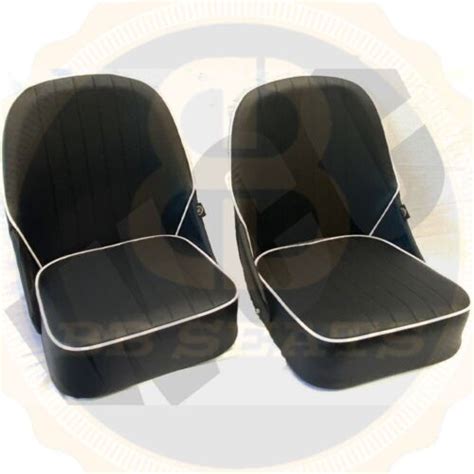 Pair Bb Vintage Tipping Bucket Classic Car Seats Low Back Black White Runners Ebay