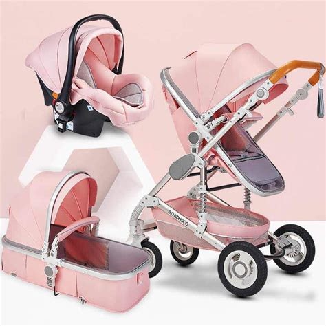 Pink Luxury Baby Stroller 3 In 1 Multifunctional Travel System Baby