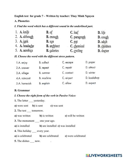 Test For Grade 7 Worksheet Live Worksheets Worksheets Library