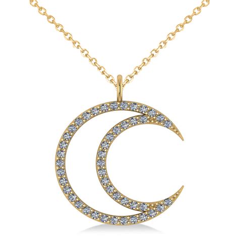 Diamond Crescent Moon Pendant Necklace K Yellow Gold Ct Ad