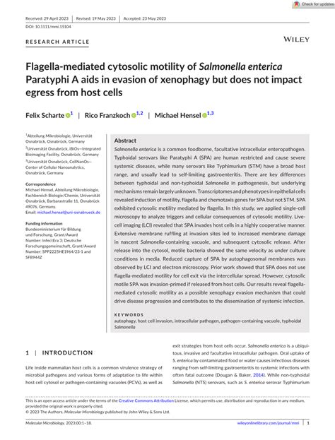 Pdf Flagellamediated Cytosolic Motility Of Salmonella Enterica