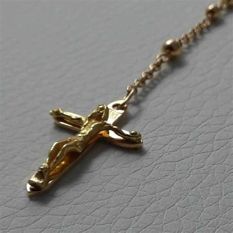 Collana Rosario Oro Giallo 18 Kt Miracolosa Crocifisso INRI Gr 8 50