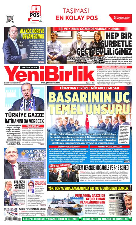 YeniBirlik Gazetesi YeniBirlik Manşet Oku Haberler 30 Mart 2024