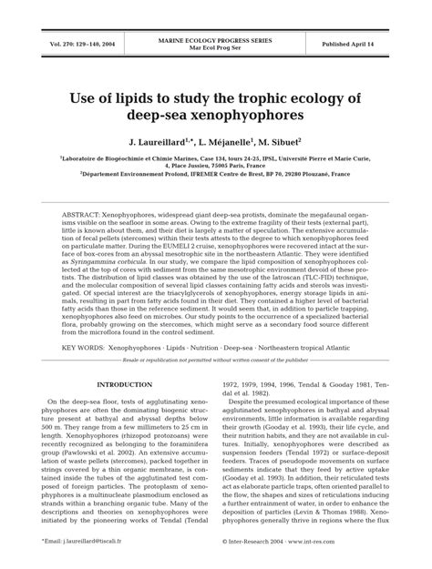 (PDF) Use of lipids to study the trophic ecology of deep-sea xenophyophores