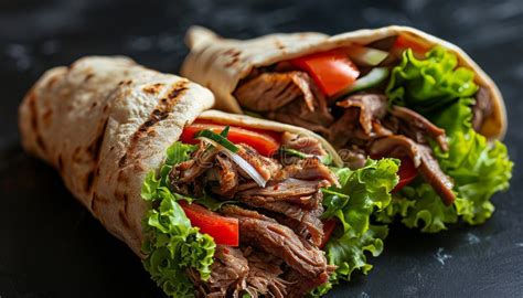 Flying Grilled Beef Shawarma Chicken Doner Sandwiches On Black