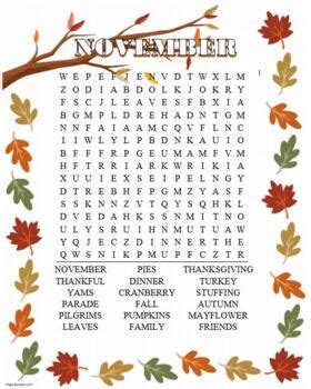 November Word Search by Busy-BeeCrafts | TPT