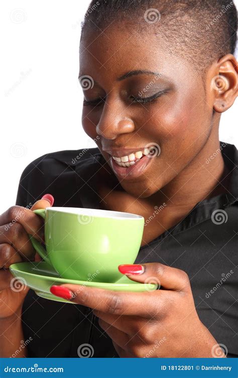 Beautiful Smiling Black Woman Drinking Cup Of Tea Stock Image Image