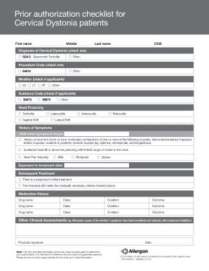 Fillable Online Prior Authorization Checklist For Cervical Dystonia Fax