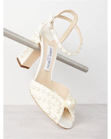 Jimmy Choo Sacaria Pearl Embellished Satin Sandals In White Lyst