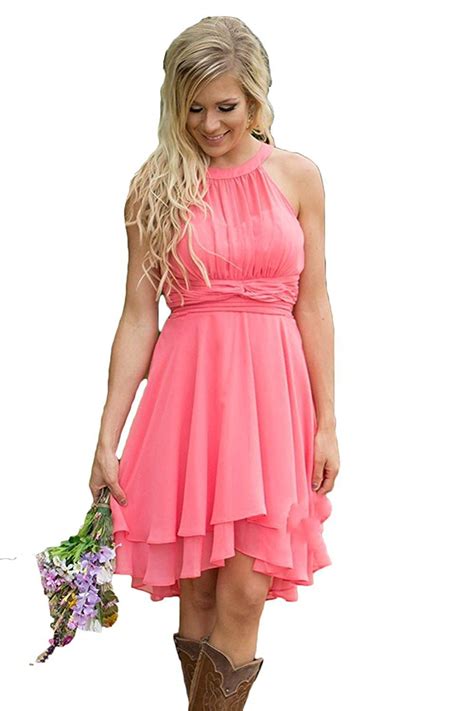 Erosebridal Short Bridesmaid Dresses Chiffon Halter Prom Dress Country Wedding Dress