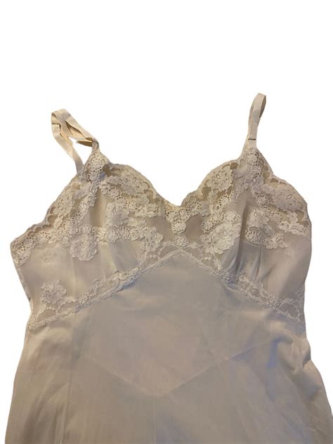 Vtg Kayser Nylon Full Slip Lingerie S White Cream Scalloped Etsy