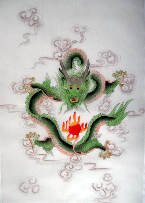 Chinese Green Dragon Silk Hand Painting