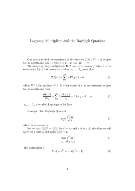 Lagrange Multipliers and the Rayleigh Quotient